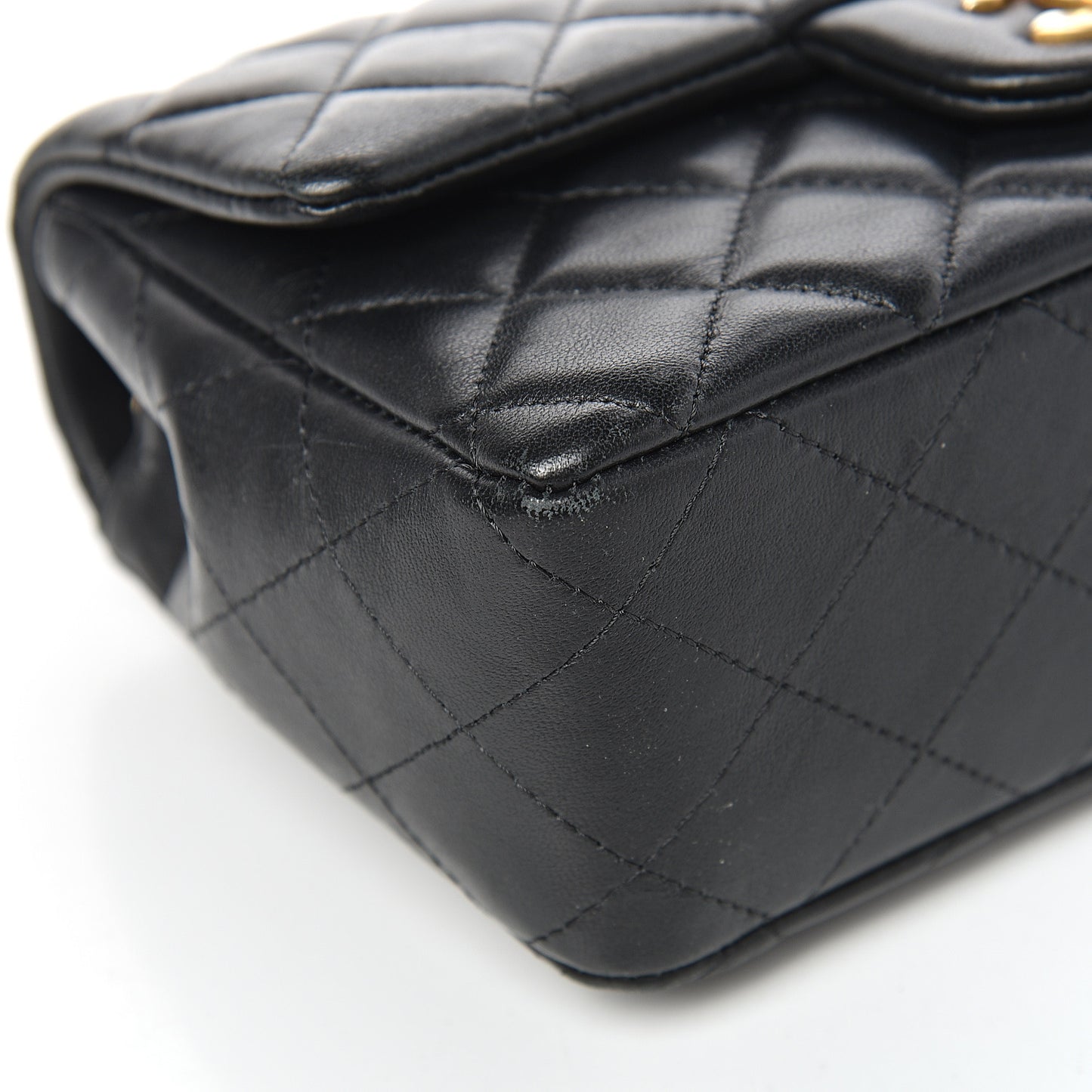 Lambskin Quilted Mini Rectangular Flap Black
