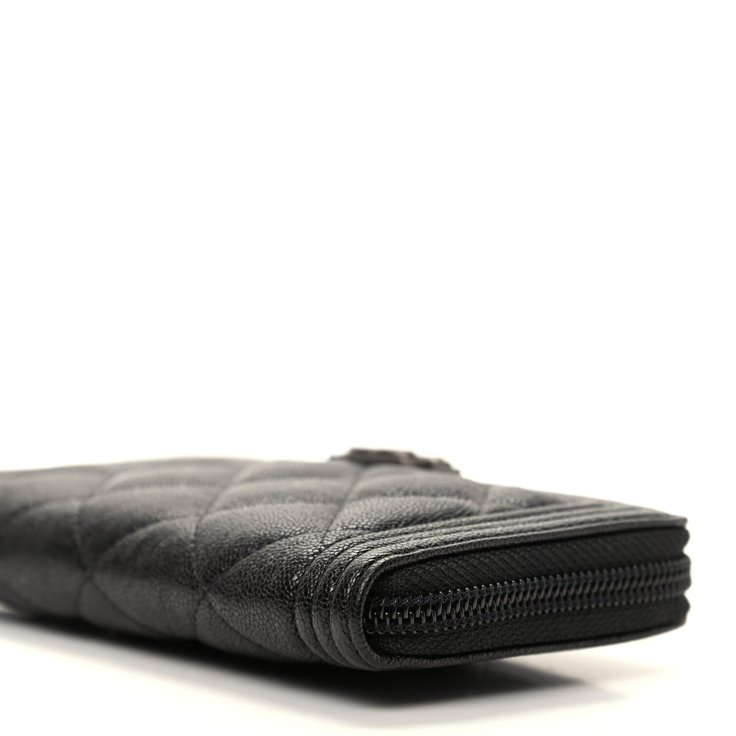 Caviar Quilted Small Boy Zip Around Wallet Black