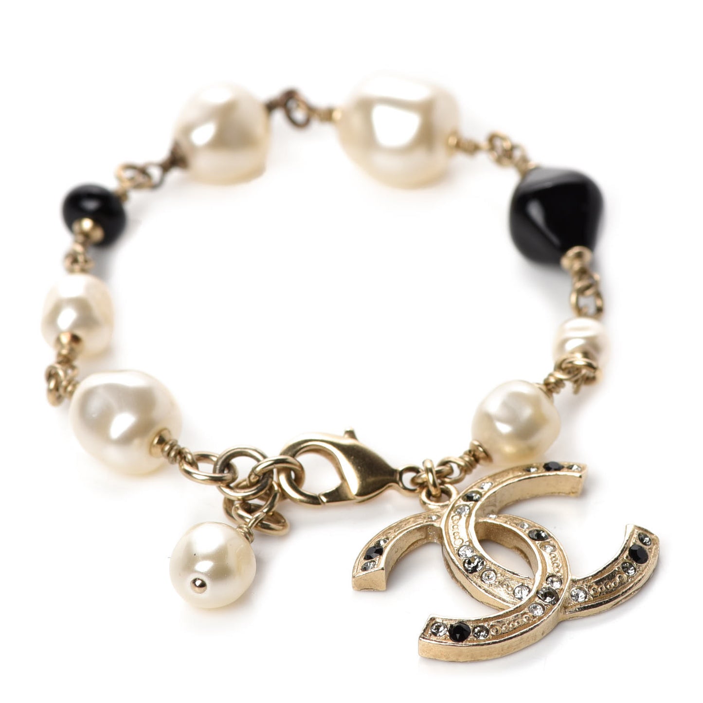 Pearl Crystal Beaded CC Bracelet Black Gold