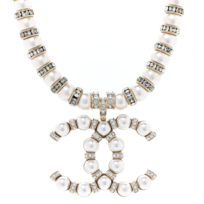 Chanel Pearl Crystal Nefertiti CC Short Necklace Gold 4 of 10