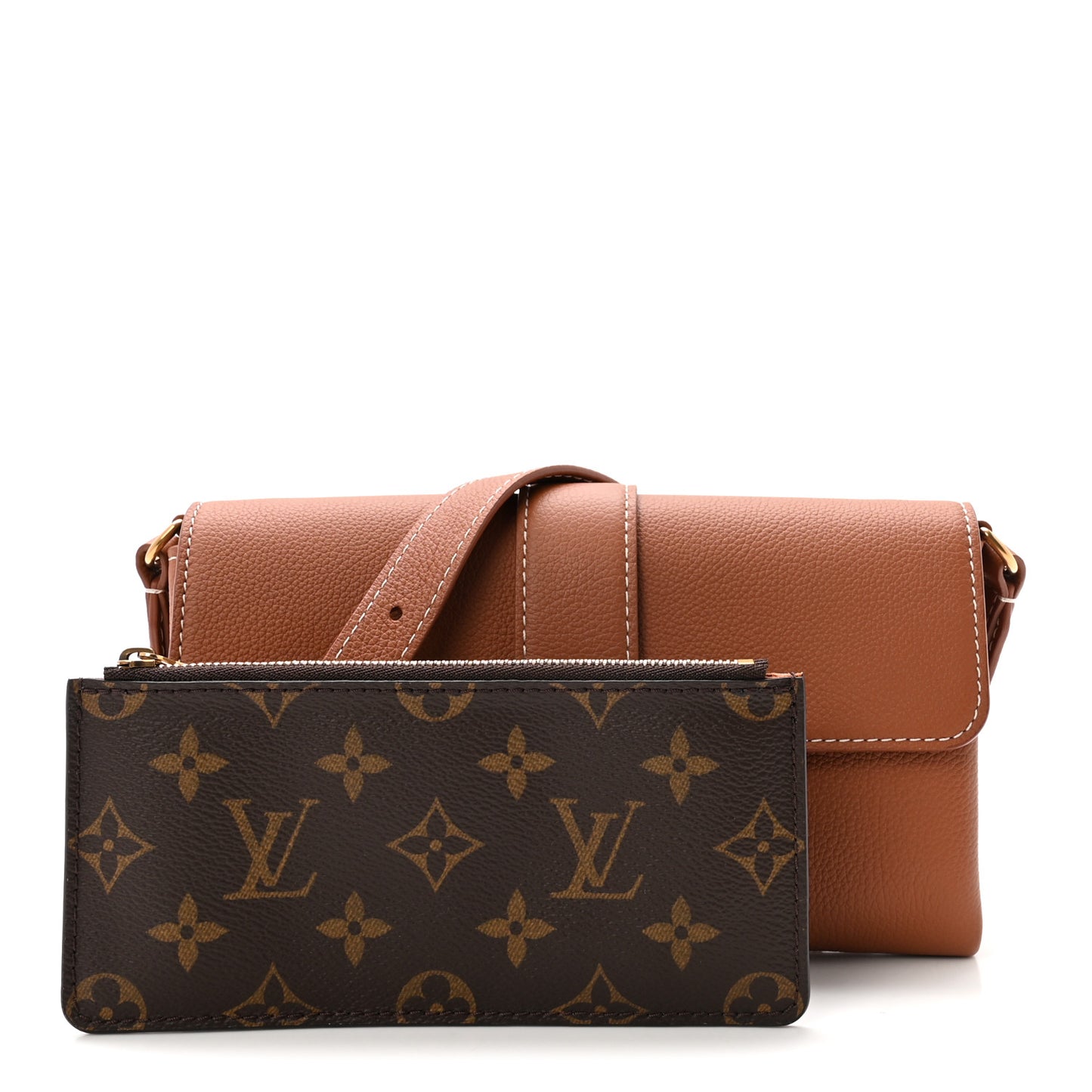 Grained Calfskin Low Key Wallet On Chain Cognac