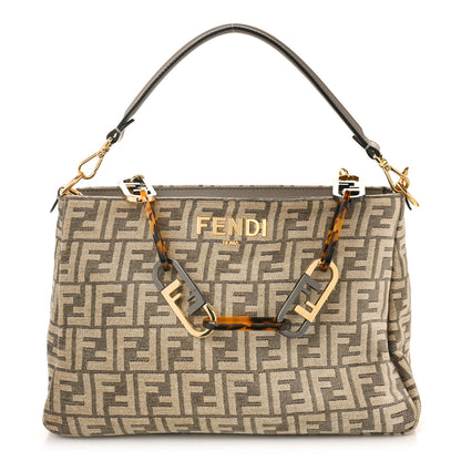 Fendi Chenille Vitello Seta Plexiglass FF Fendi O'Lock Zipper Tortora Nuvola 1 of 8