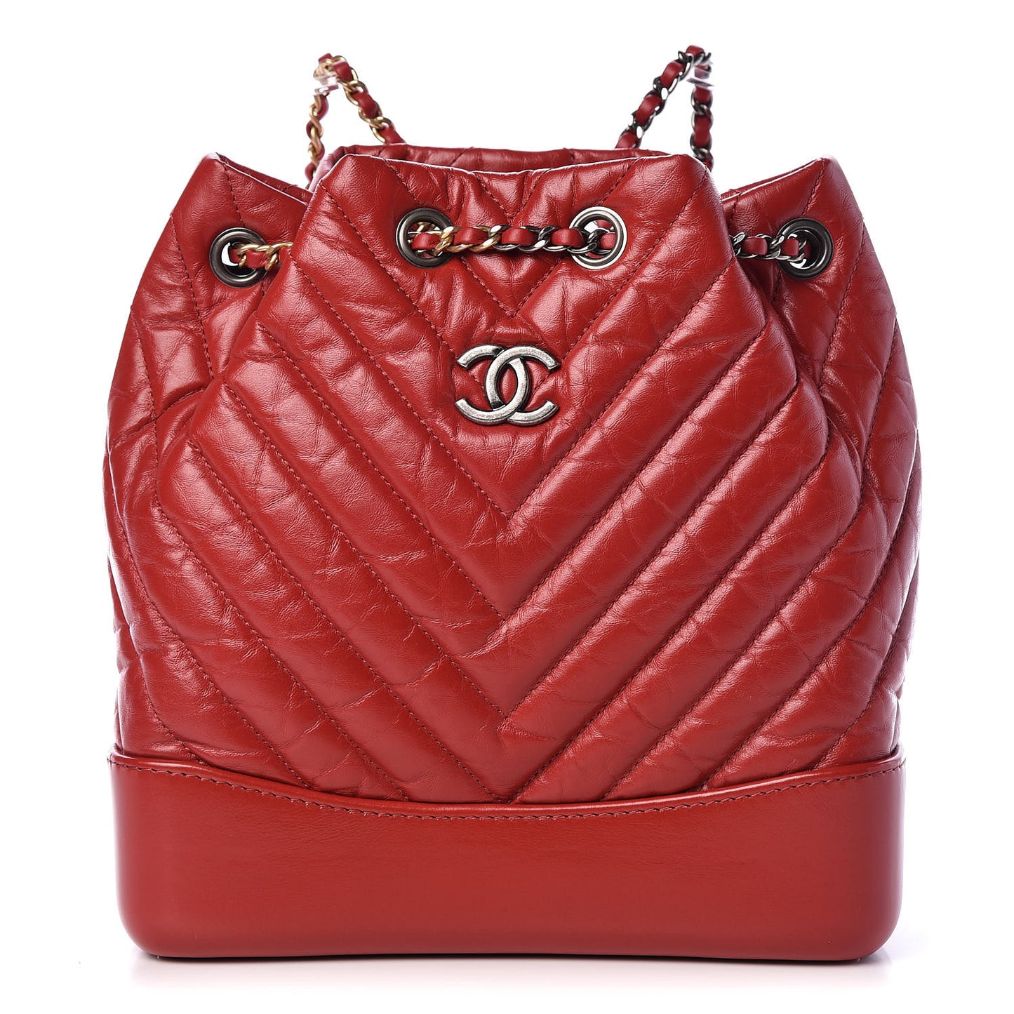 Aged Calfskin Chevron Quilted Small Gabrielle Backpack Red