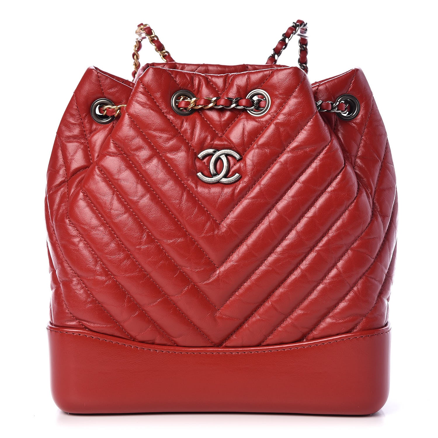 Chanel Aged Calfskin Chevron Quilted Small Gabrielle Backpack Red 1 of 9