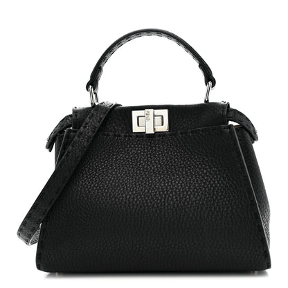 Fendi Cuoio Romano Selleria Bi-Color Mini Peekaboo Iconic Satchel Black Mou 1 of 10