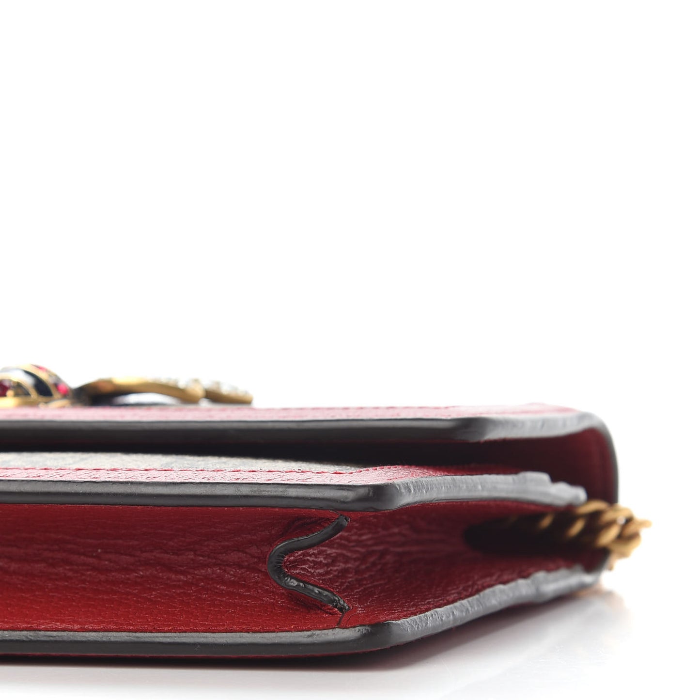 GG Supreme Monogram Web Queen Margaret Chain Wallet Red