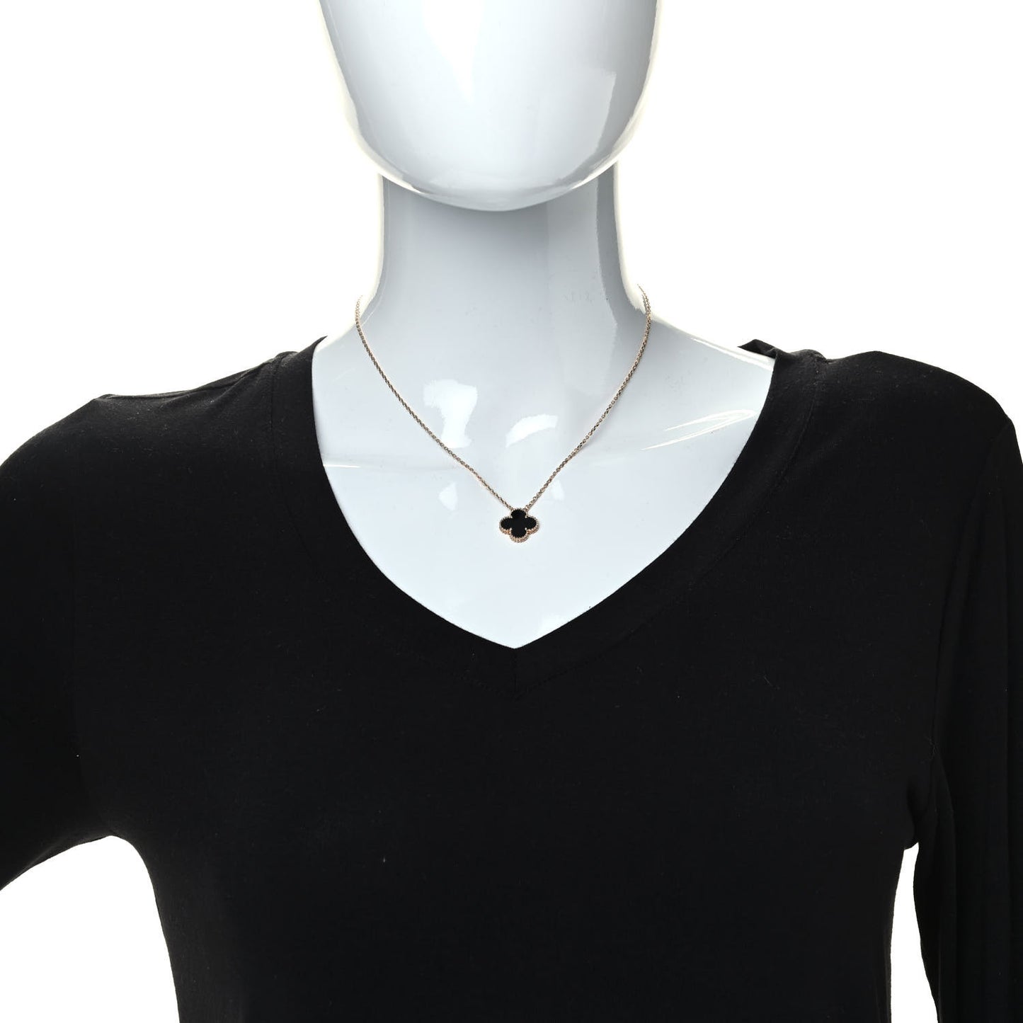 18K Yellow Gold Black Onyx Vintage Alhambra Pendant Necklace