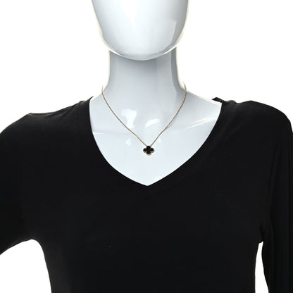 Van Cleef & Arpels 18K Yellow Gold Black Onyx Vintage Alhambra Pendant Necklace 3 of 8