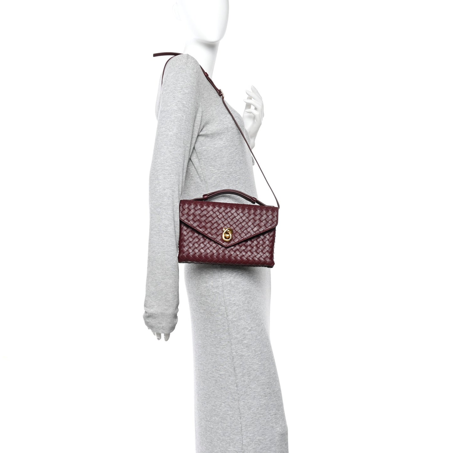 Nappa Intrecciato Knot Lock Top Handle Crossbody Bag Fondant Barolo