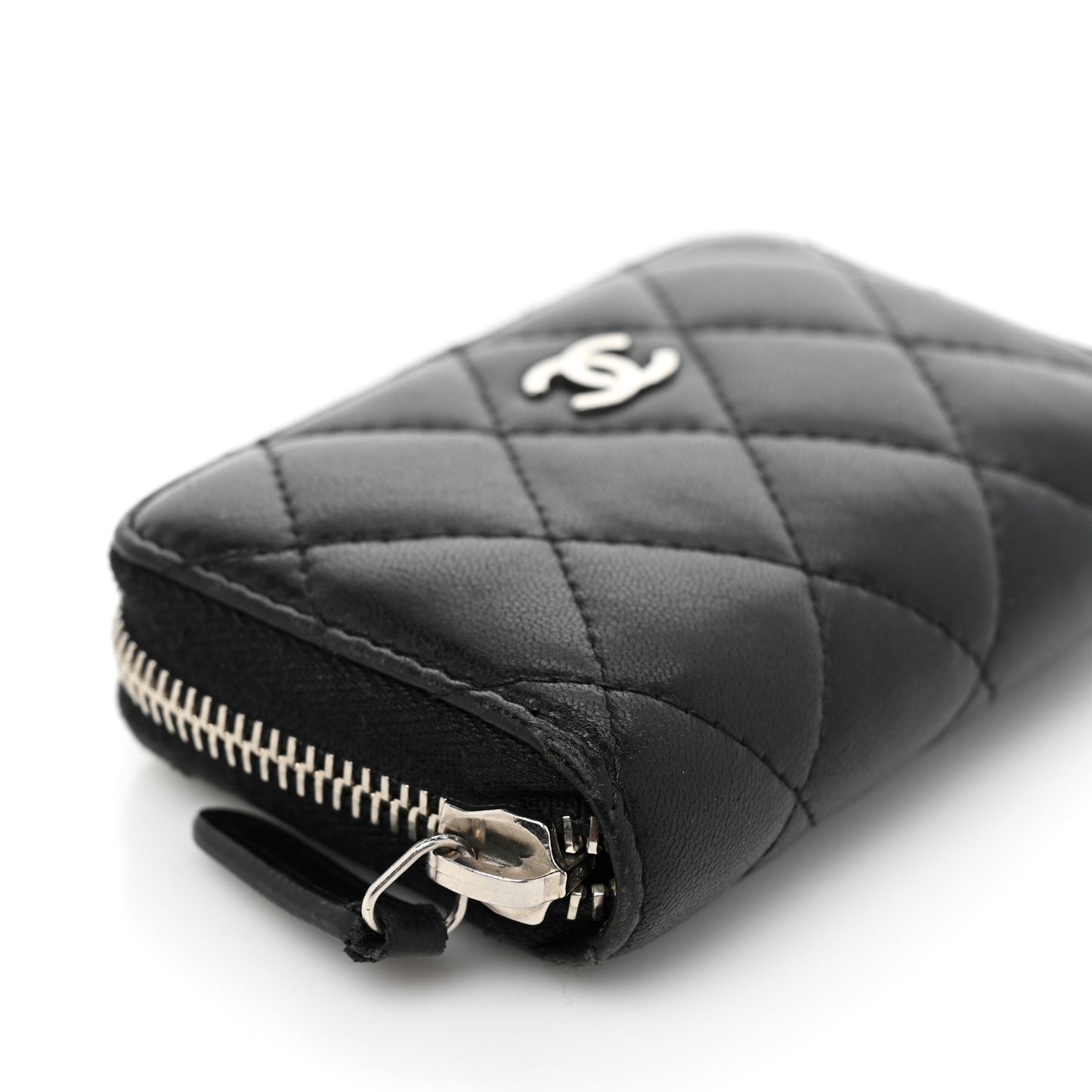 Lambskin Quilted Zip Coin Purse Black
