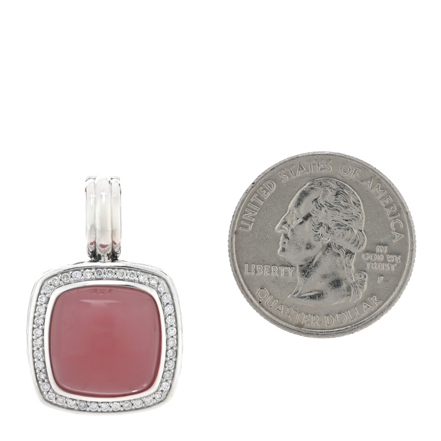 Sterling Silver Pave Diamond Guava Chalcedony 14mm Albion Enhancer Pendant