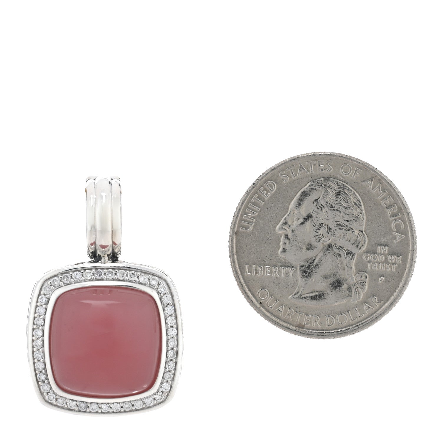 David Yurman Sterling Silver Pave Diamond Guava Chalcedony 14mm Albion Enhancer Pendant 2 of 3