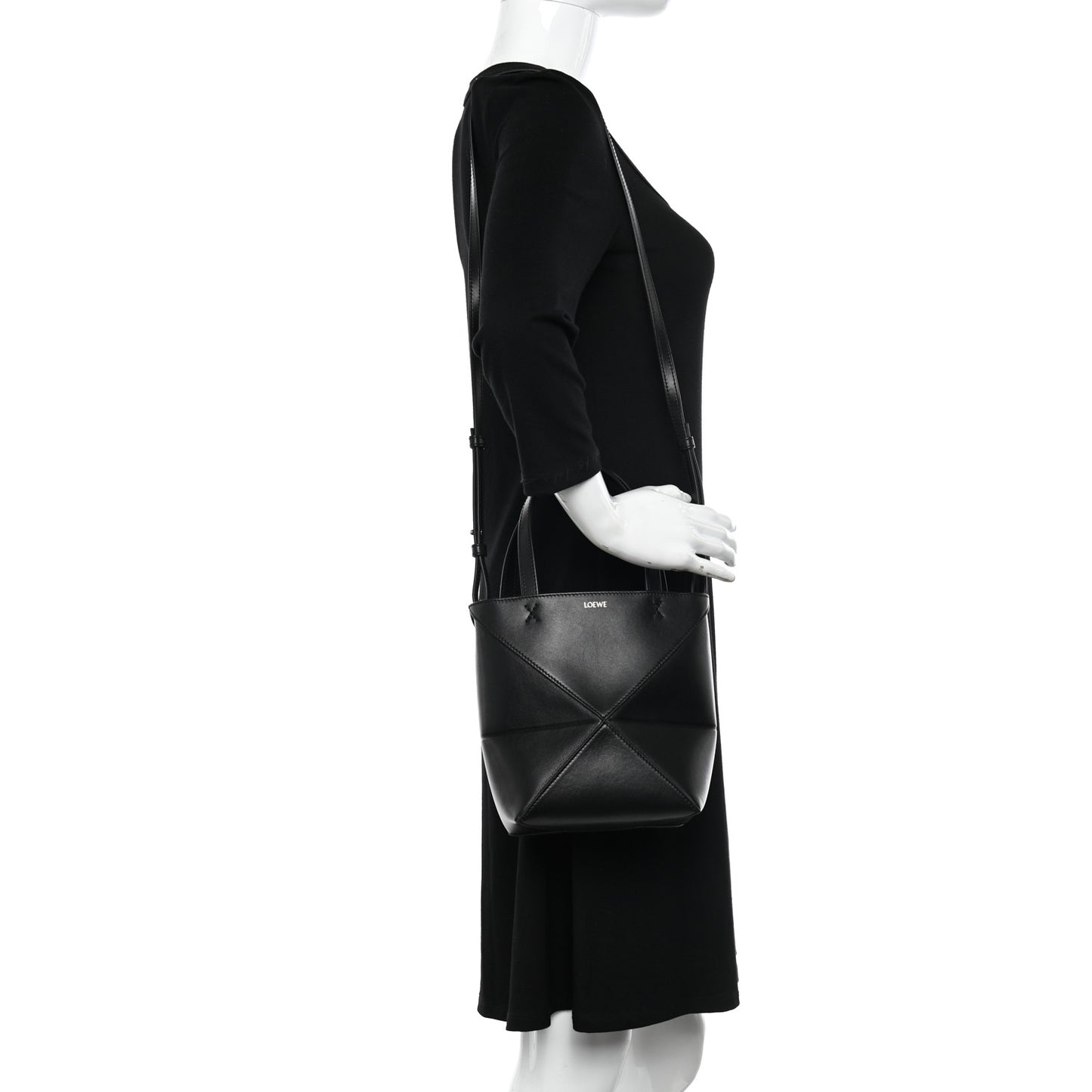 Shiny Calfskin Mini Puzzle Fold Tote Black