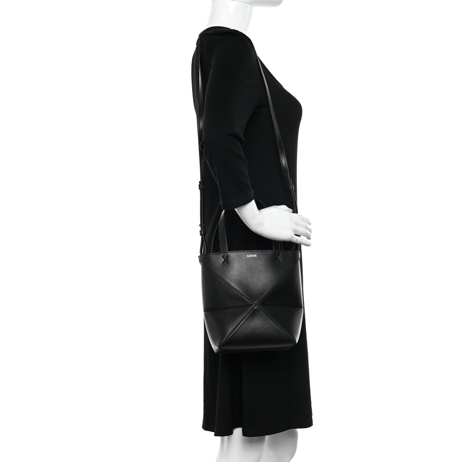Loewe Shiny Calfskin Mini Puzzle Fold Tote Black 2 of 10