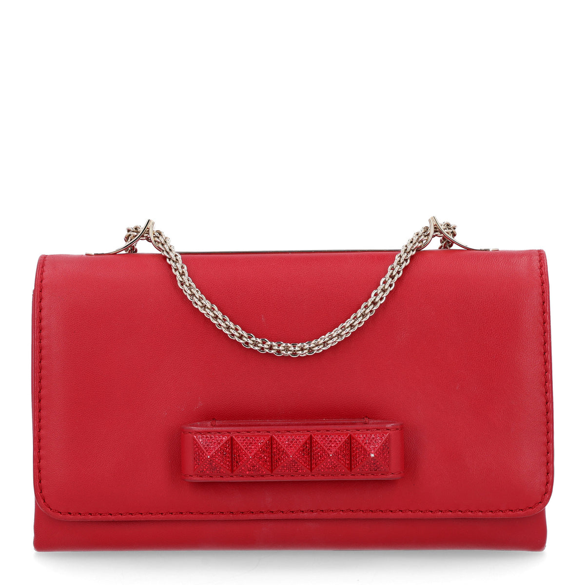 Nappa Crystal Encrusted Va Va Voom Shoulder Bag Red