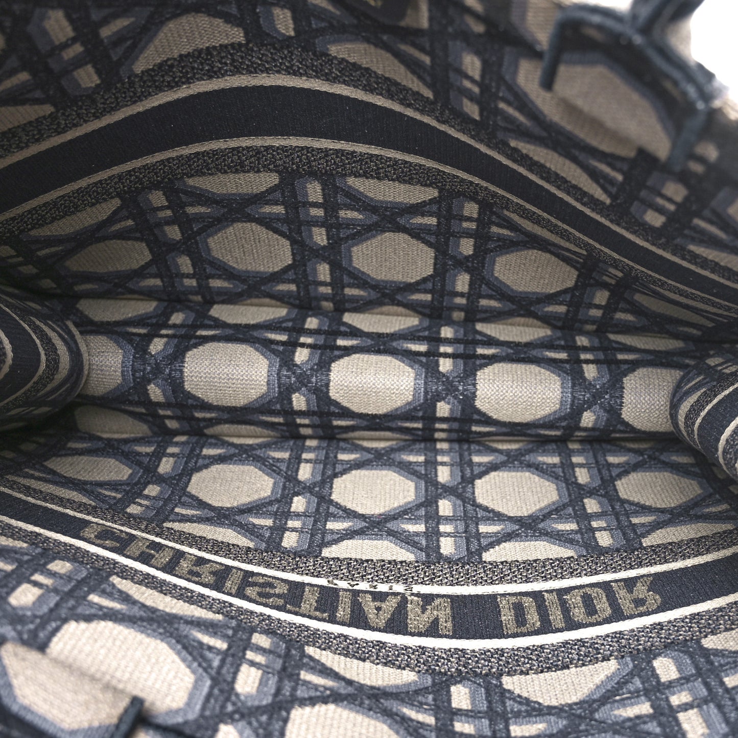 Canvas Macrocannage Embroidered Large Book Tote Beige Blue