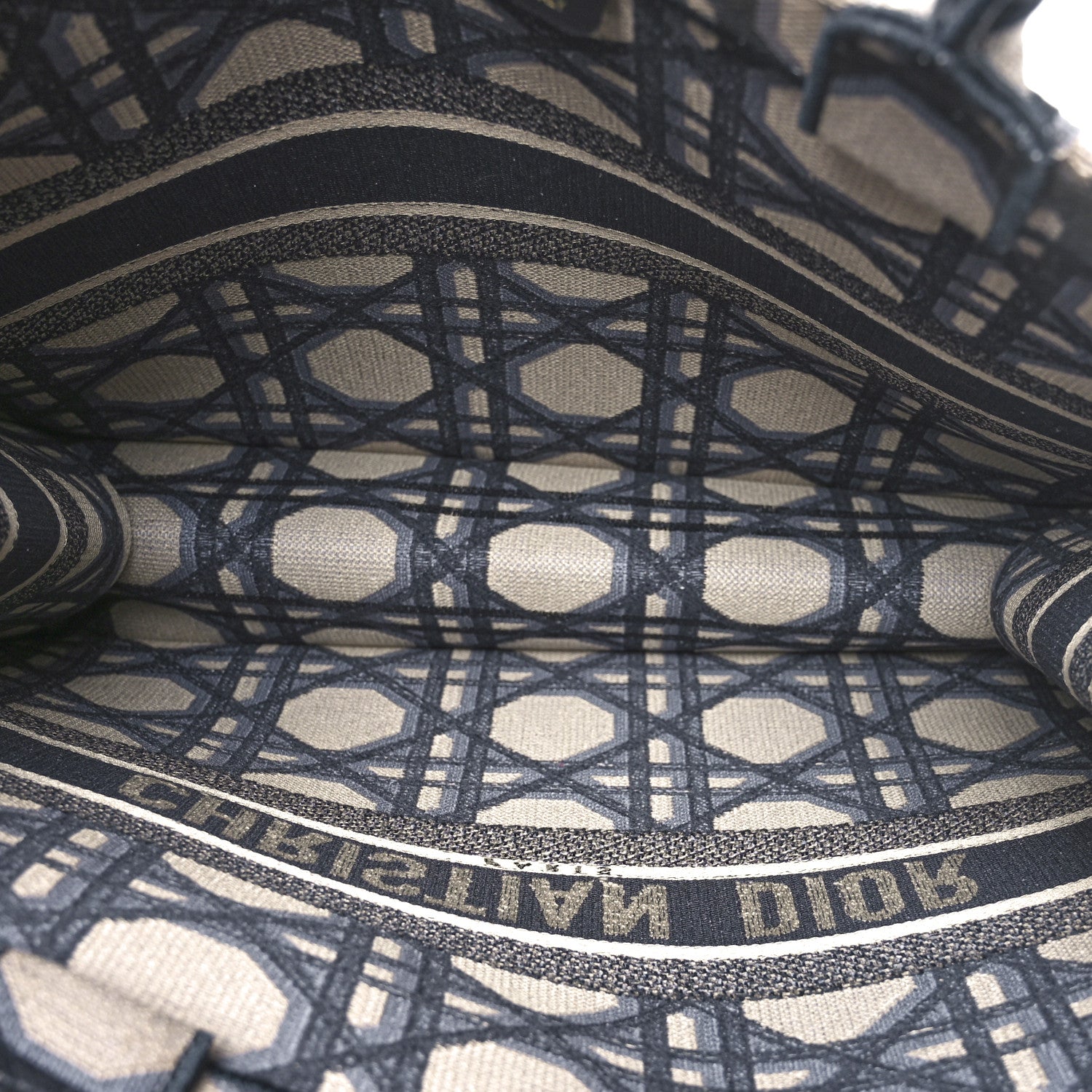 Christian Dior Canvas Macrocannage Embroidered Large Book Tote Beige Blue 4 of 9