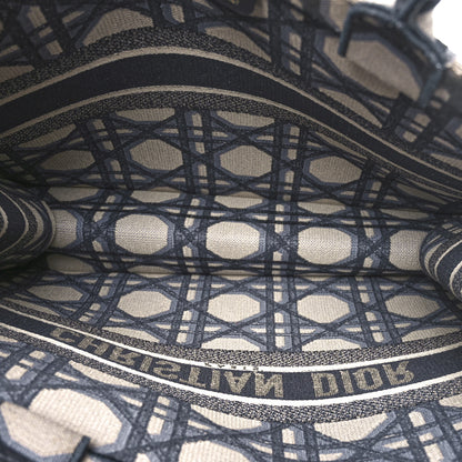 Christian Dior Canvas Macrocannage Embroidered Large Book Tote Beige Blue 4 of 9