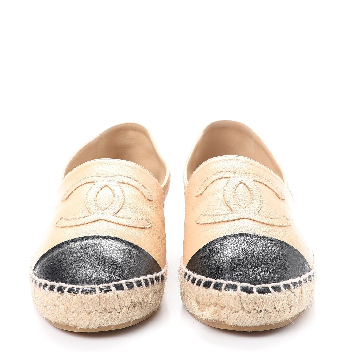 Chanel Lambskin CC Espadrilles 37 Beige Black 2 of 17