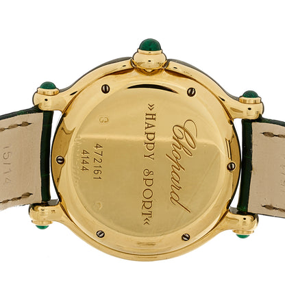 Chopard 18K Yellow Gold Alligator Diamond Bezel 32mm Happy Sport Quartz Watch Green 3 of 4