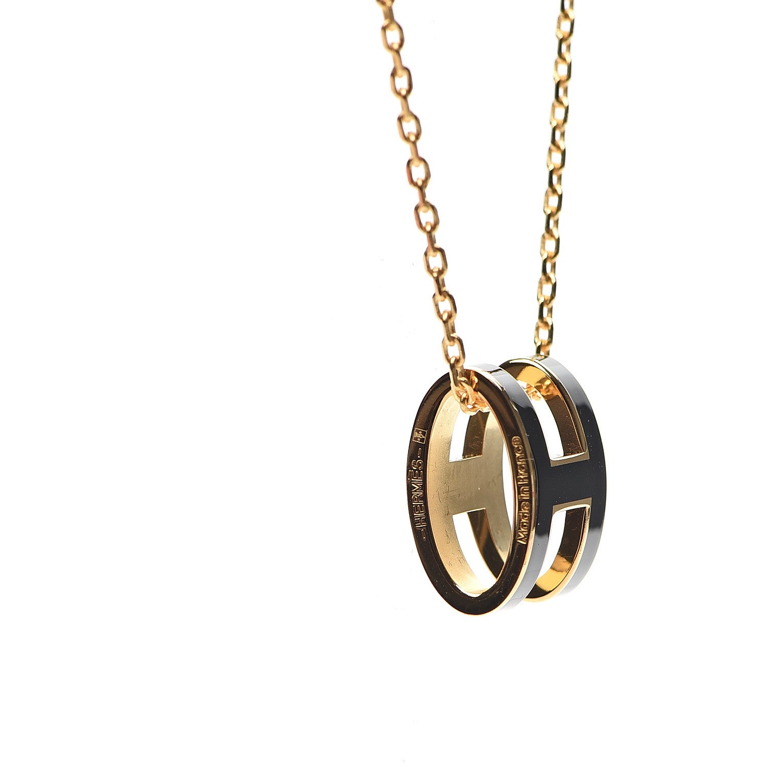 Hermes Lacquered Gold Pop H Pendant Necklace Black 3 of 6