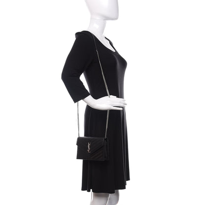 Saint Laurent Grain De Poudre Matelasse Chevron Monogram Envelope Chain Wallet Black 2 of 11