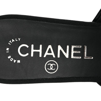 Chanel Calfskin Grosgrain Cap Toe Pearl Mule 36.5 Ecru Black 9 of 11