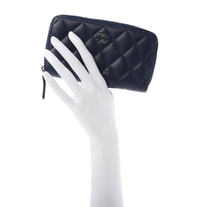 Chanel Caviar Quilted Small Zip Around Wallet Navy 2 of 10