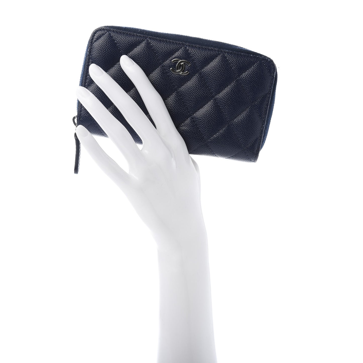 Caviar Quilted Small Zip Around Wallet Navy