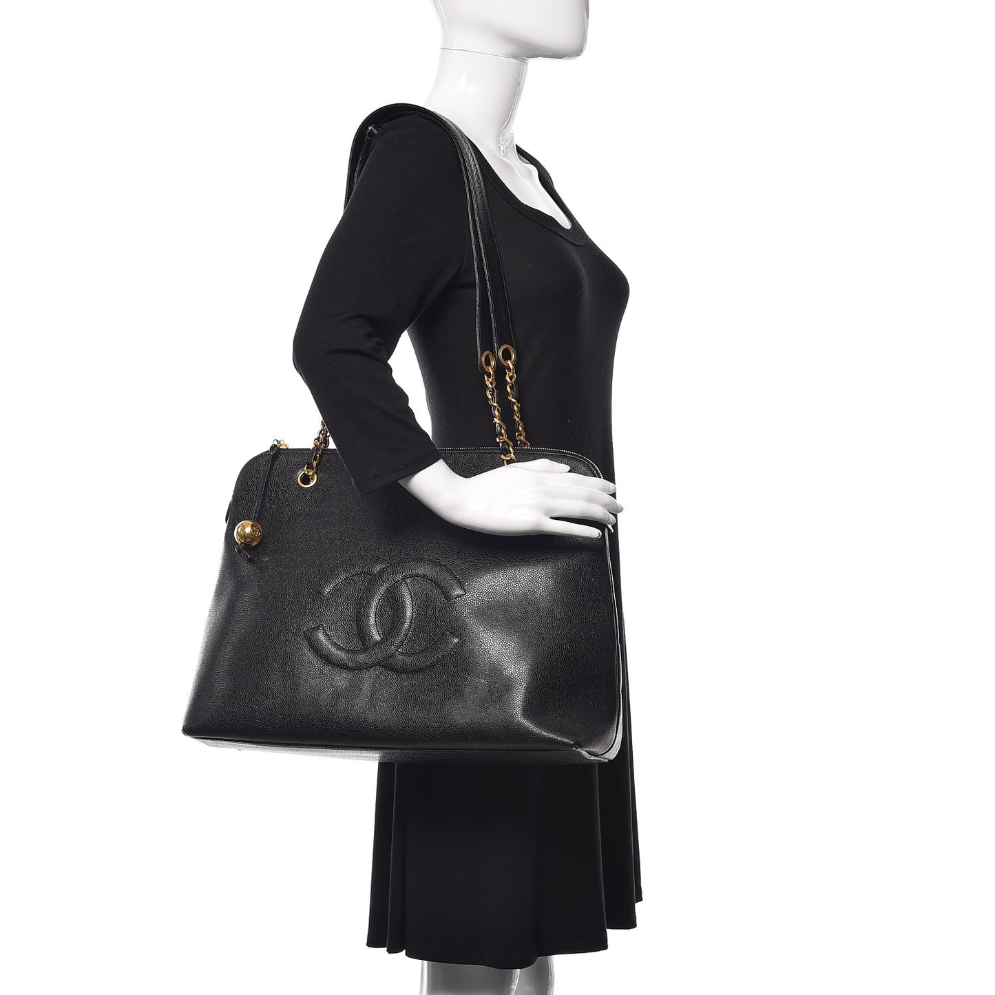 Caviar Large CC Shoulder Bag Black