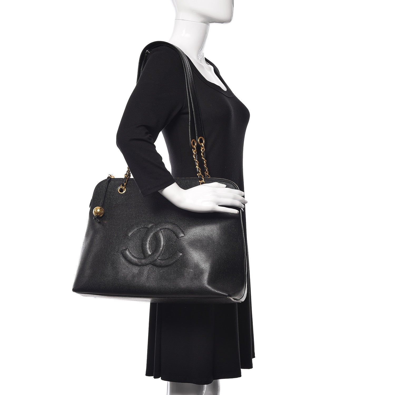 Chanel Caviar Large CC Shoulder Bag Black 2 of 9