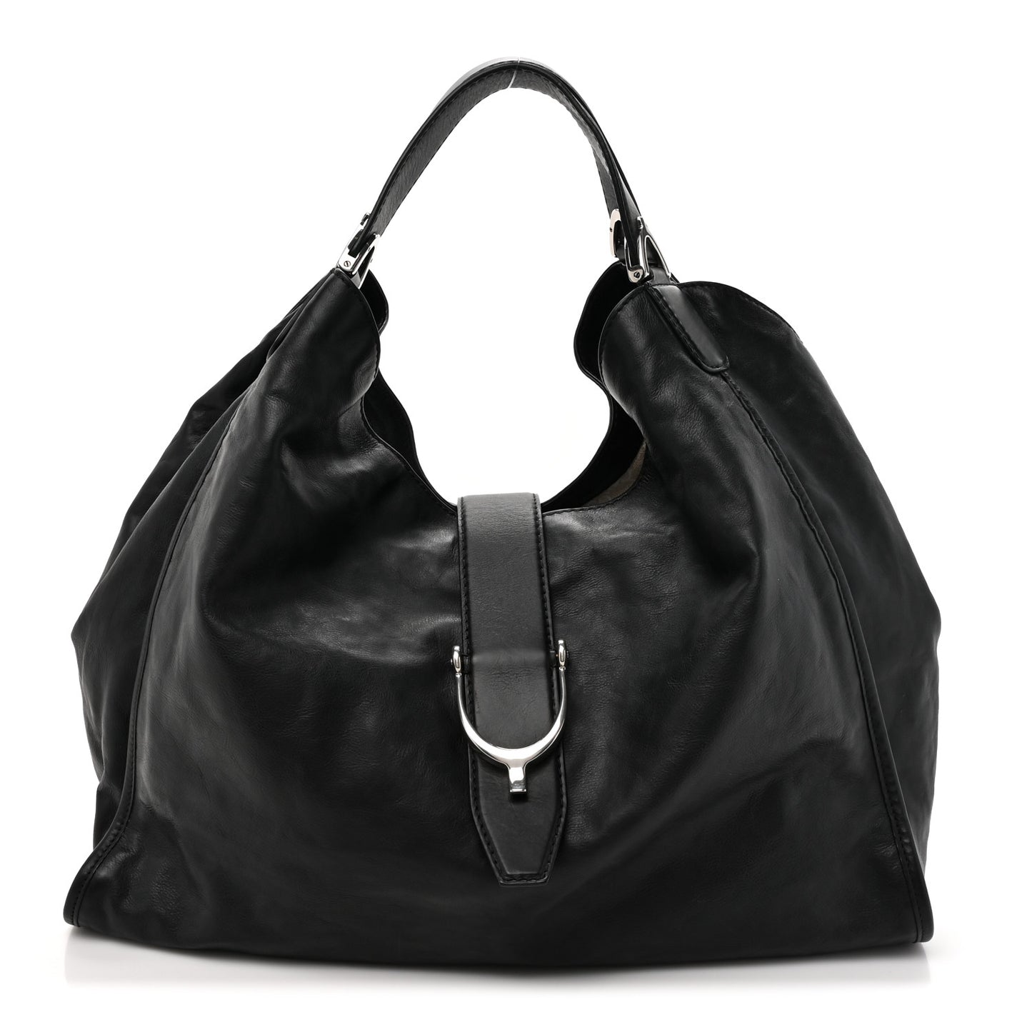 Calfskin Large Soft Stirrup Shoulder Bag Black