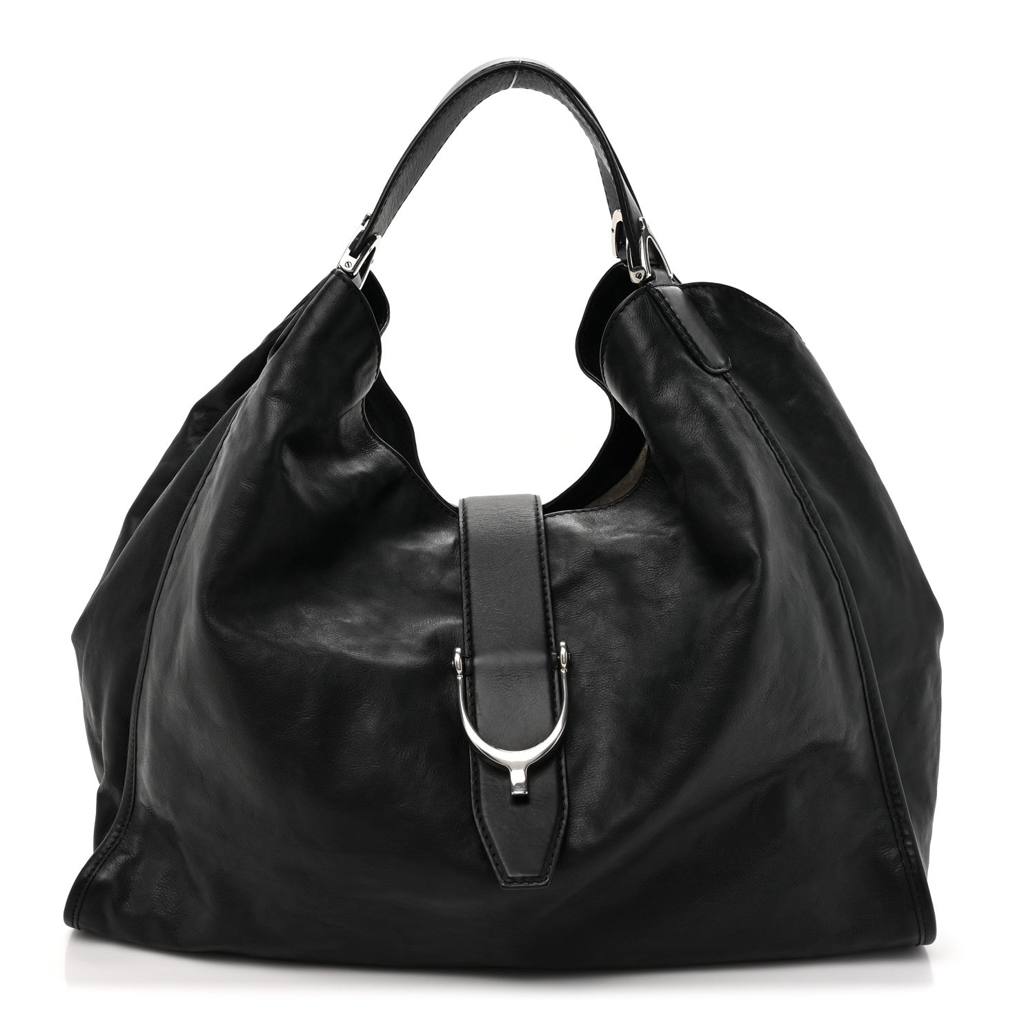 Gucci Calfskin Large Soft Stirrup Shoulder Bag Black 1 of 12