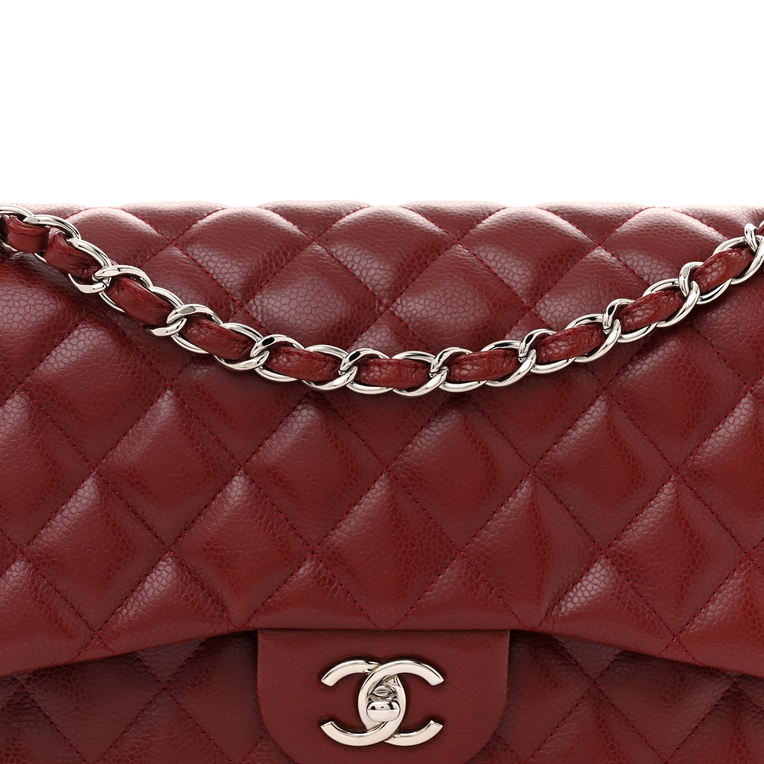Chanel Caviar Quilted Jumbo Double Flap Dark Red 8 of 12