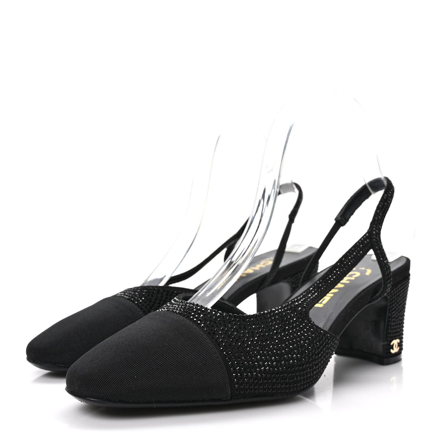 Strass Grosgrain Cap Toe CC Slingback Pumps 38 Black
