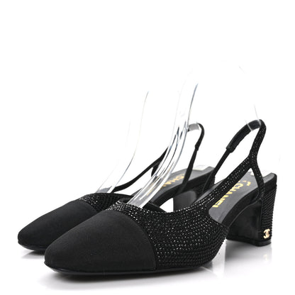 Chanel Strass Grosgrain Cap Toe CC Slingback Pumps 38 Black 3 of 7