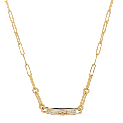 Hermes 18K Yellow Gold Diamond Pave Kelly Chaine Choker Necklace 1 of 6