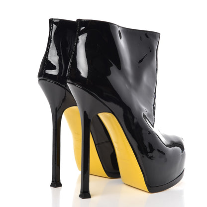 Saint Laurent Patent Paris Tribute 105 Platform Boots 38.5 Black Yellow 4 of 15