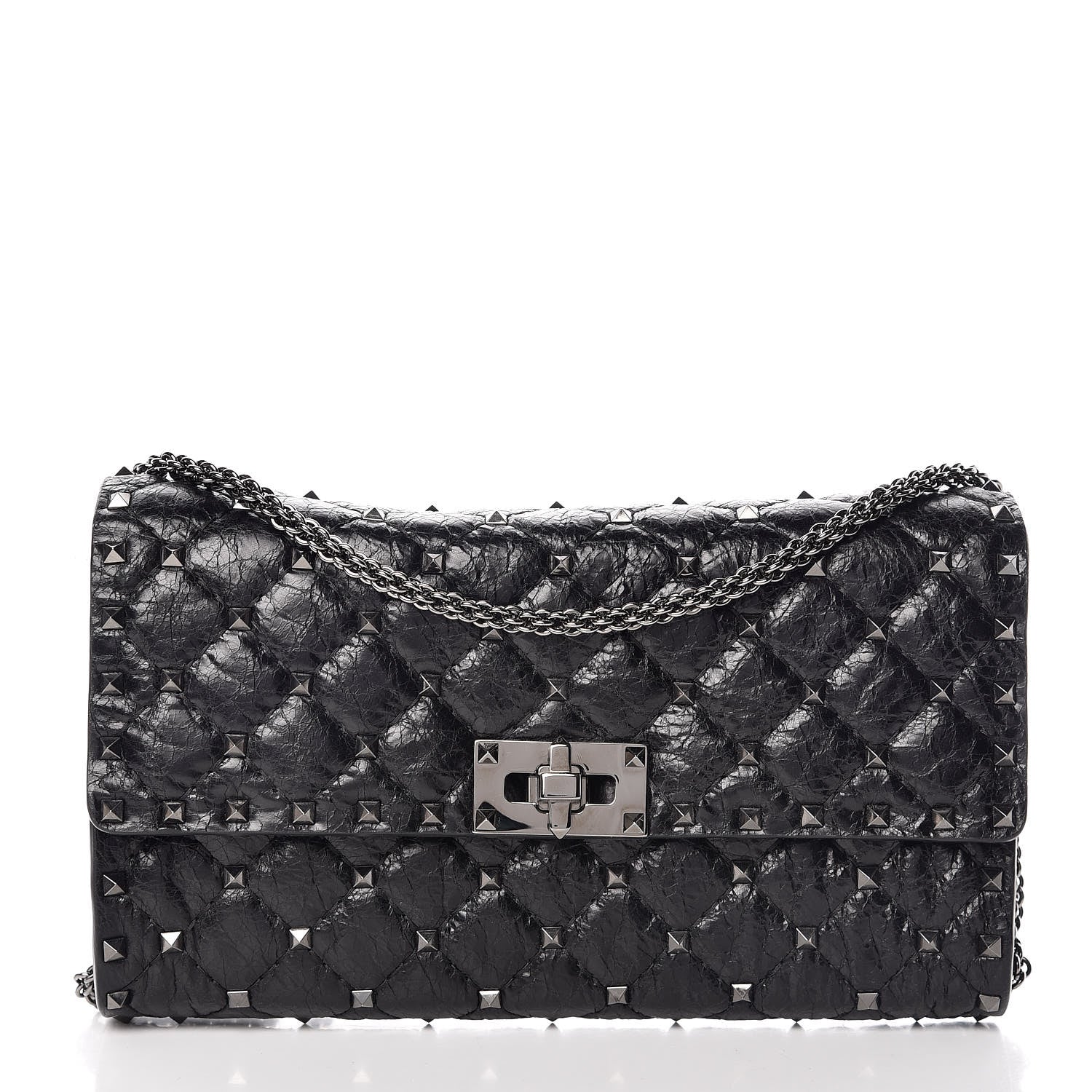 Valentino Garavani Craquele Nappa Rockstud Spike Wallet on Chain Black 1 of 8