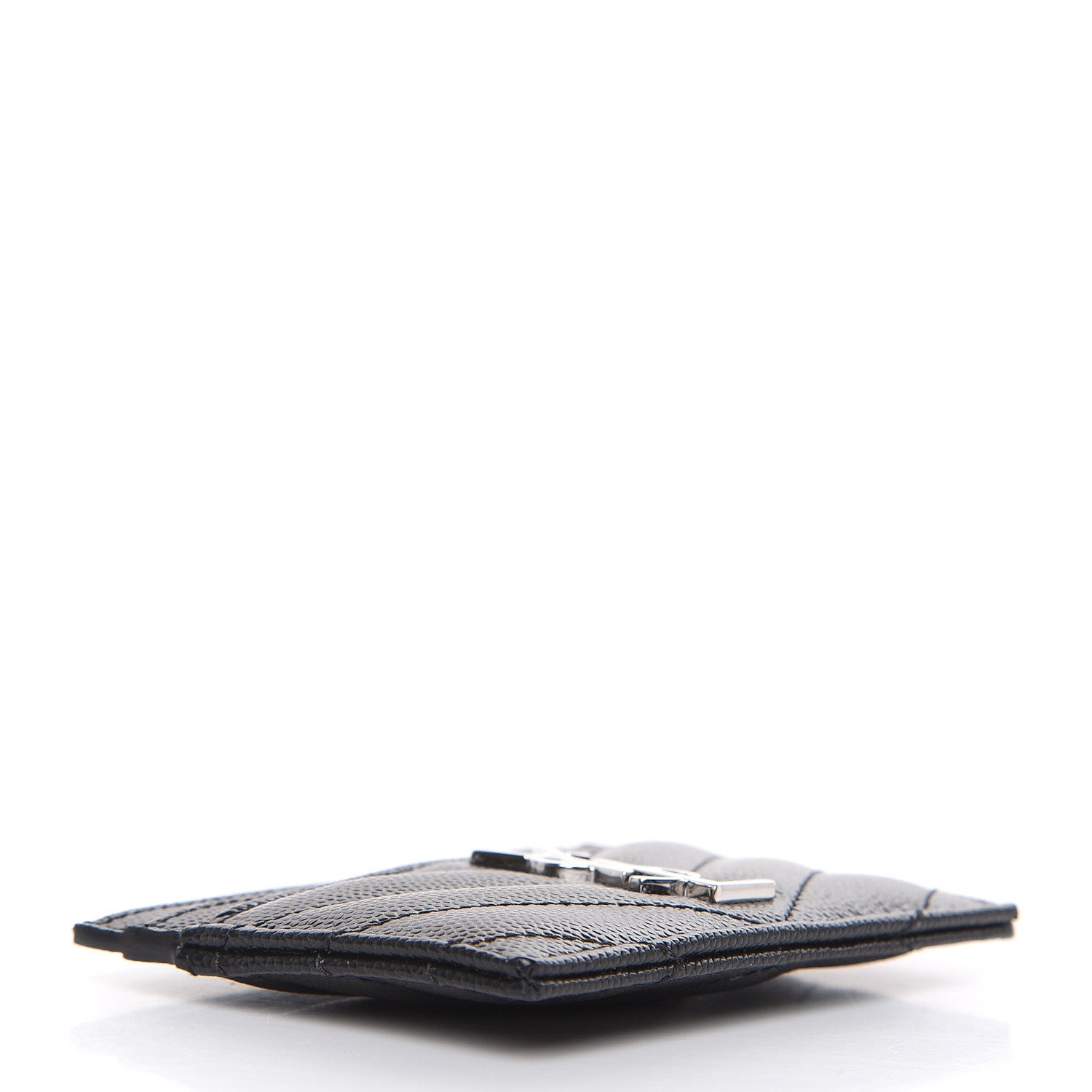 Saint Laurent Grain De Poudre Matelasse Chevron Monogram Credit Card Case Black 4 of 7