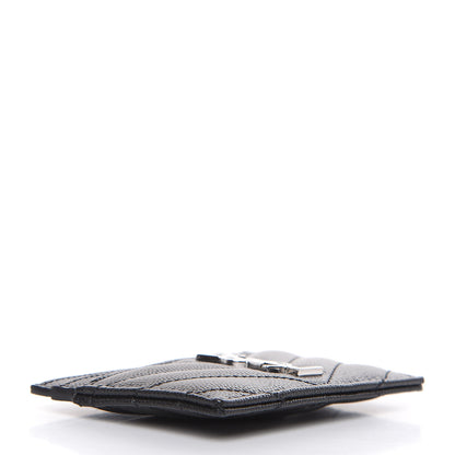 Saint Laurent Grain De Poudre Matelasse Chevron Monogram Credit Card Case Black 4 of 7