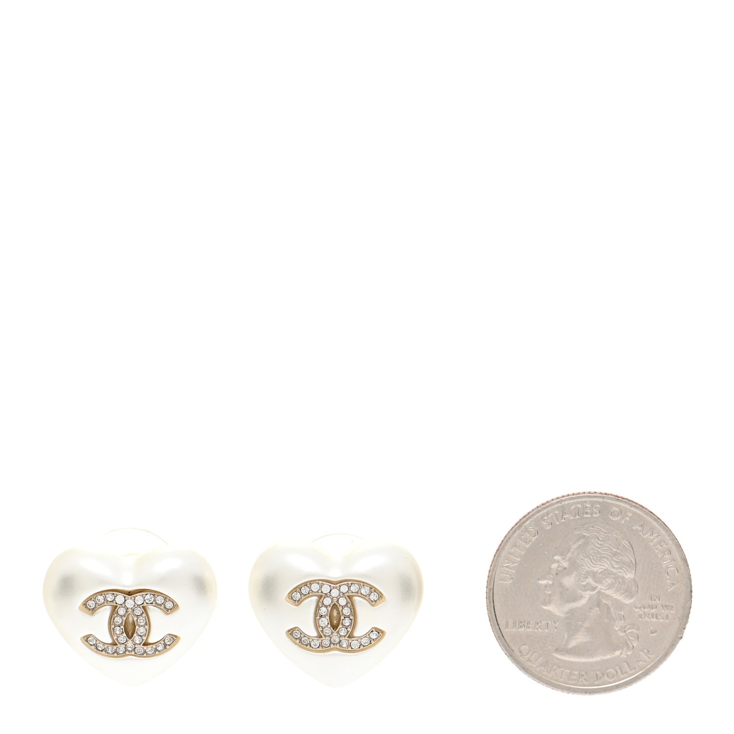 Pearl Crystal CC Heart Earrings Gold