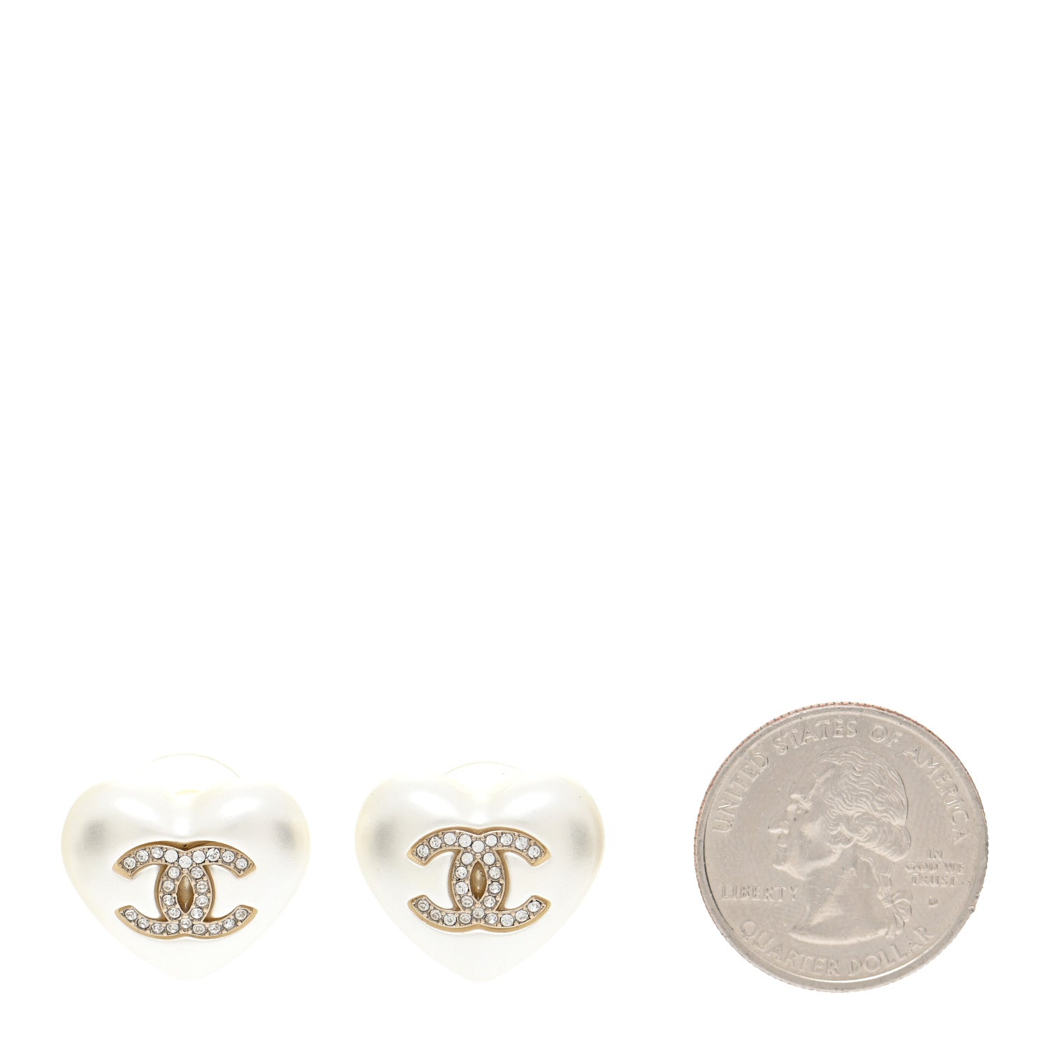 Chanel Pearl Crystal CC Heart Earrings Gold 2 of 4