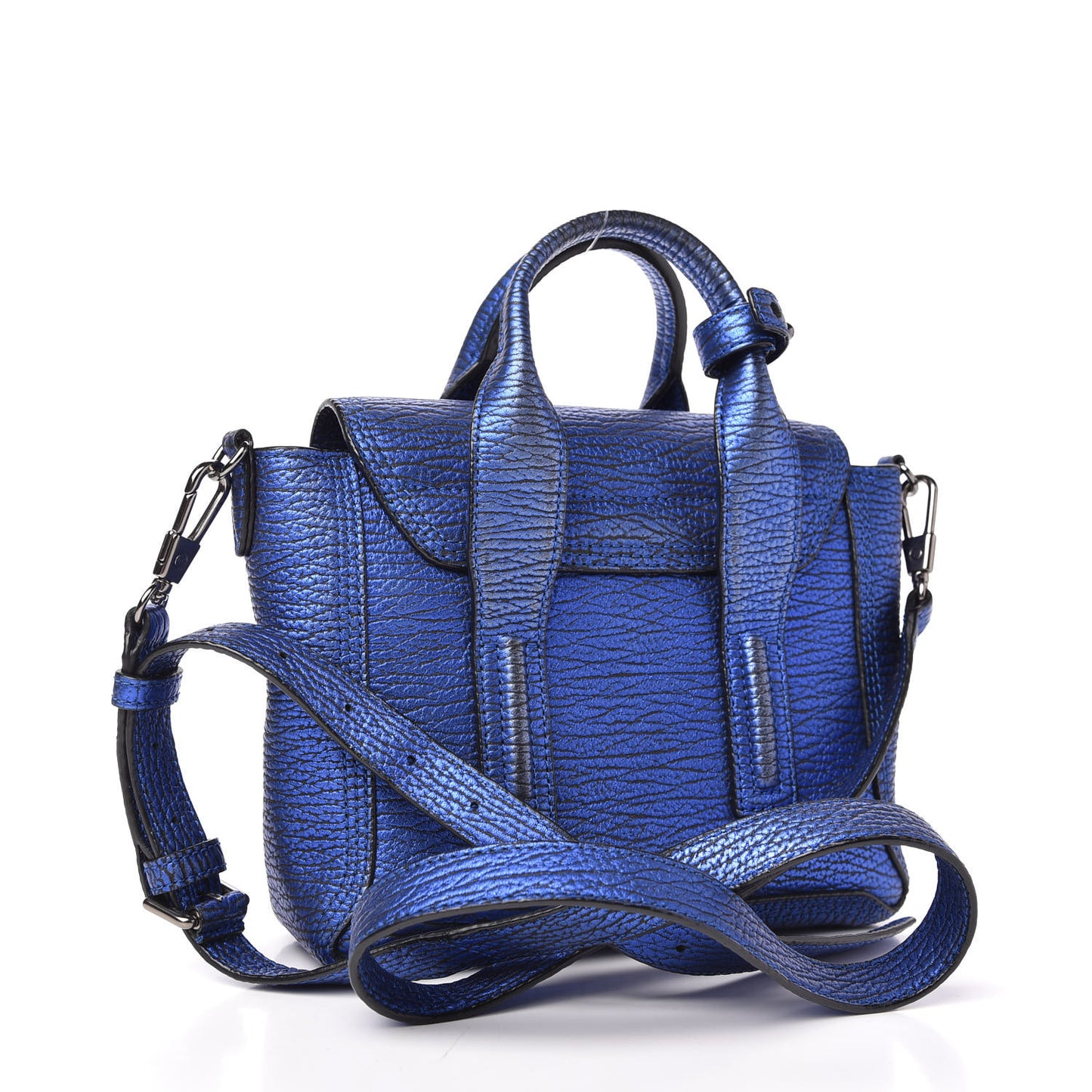 Metallic Textured Calfskin Mini Pashli Satchel Electric Blue