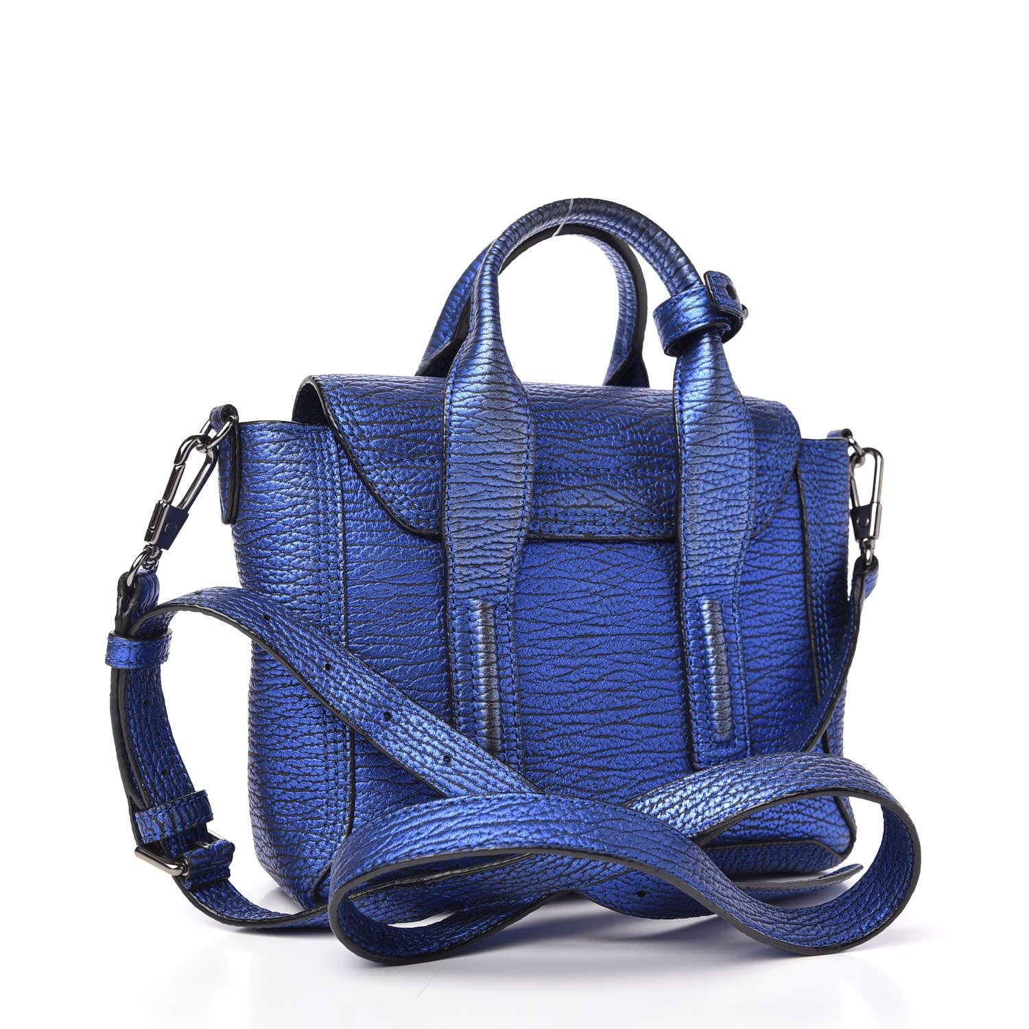 3.1 Phillip Lim Metallic Textured Calfskin Mini Pashli Satchel Electric Blue 3 of 9