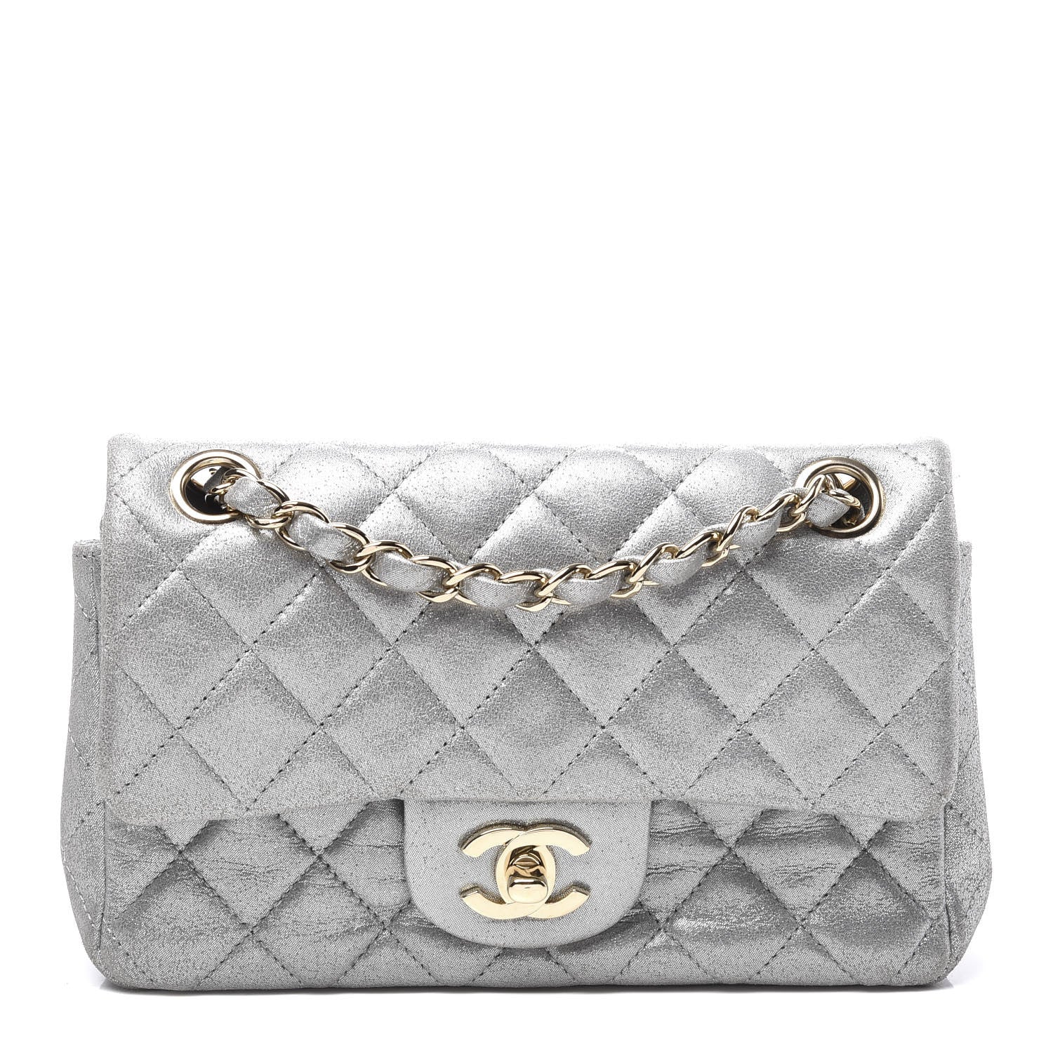Chanel Iridescent Calfskin Quilted Mini Rectangular Flap Silver 1 of 9