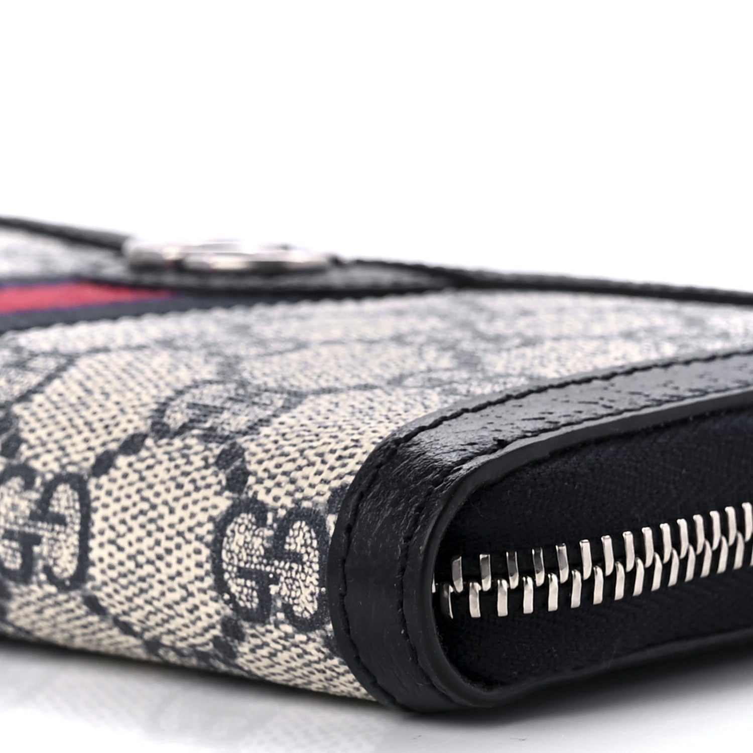 Gucci GG Supreme Monogram Textured Dollar Calfskin Web Ophidia Zip Around Wallet Beige Blue 7 of 10