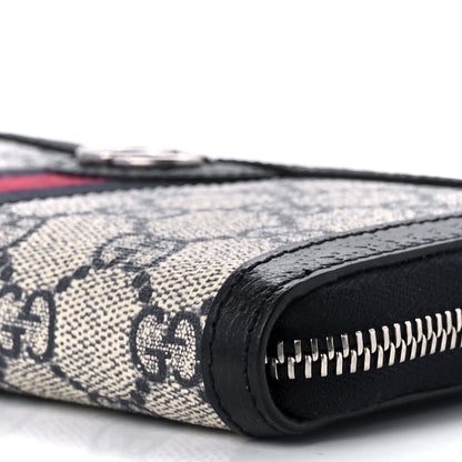Gucci GG Supreme Monogram Textured Dollar Calfskin Web Ophidia Zip Around Wallet Beige Blue 7 of 10