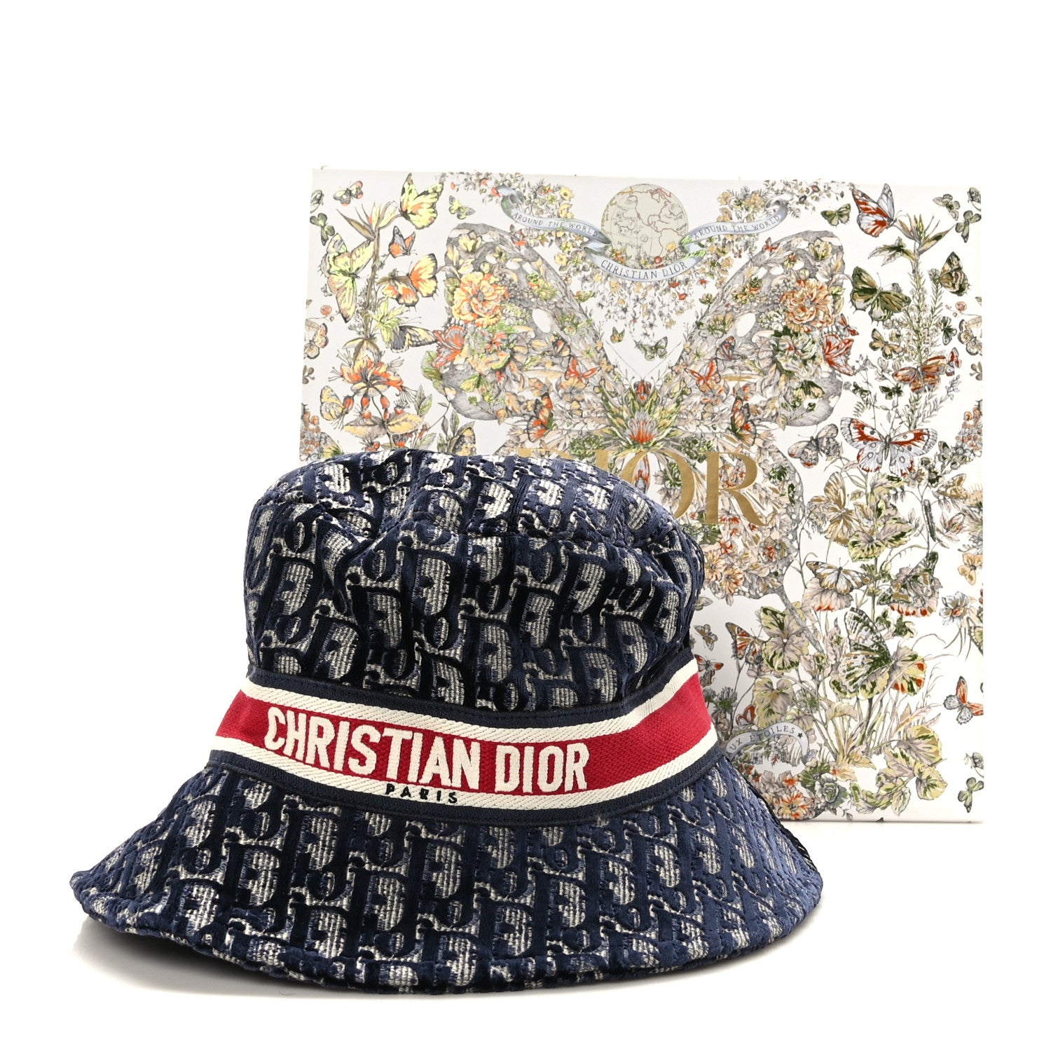 Christian Dior Velvet Oblique Large Brim Bucket Hat 59 Bleu Red 8 of 8