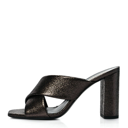 Saint Laurent Metallic Supercrack Calfskin LouLou 95 Mule Sandals 39 Nero Gun Metal 1 of 10